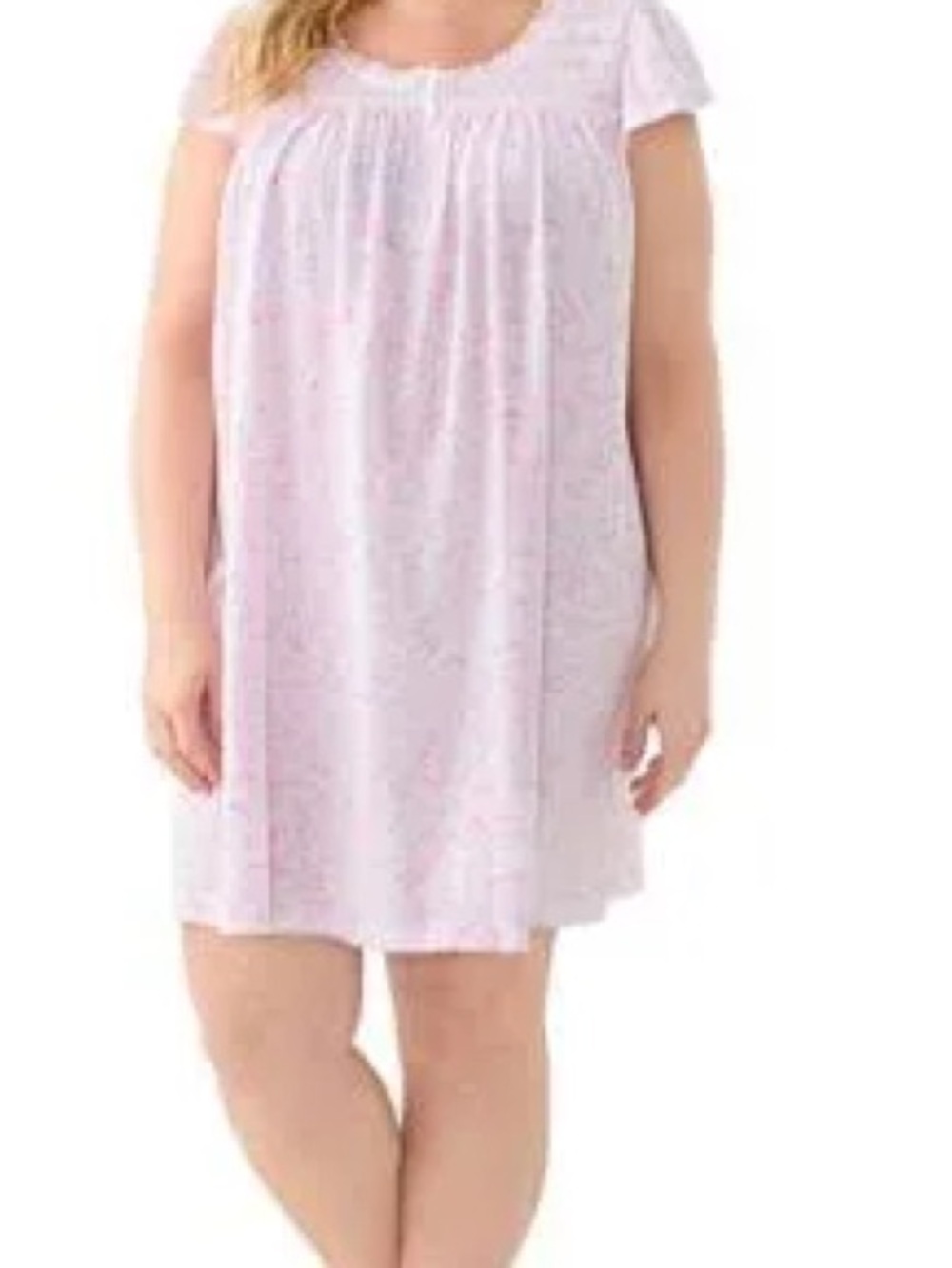 Miss Elaine: 1X,Short Sleeve Nightshirt with pink flowers